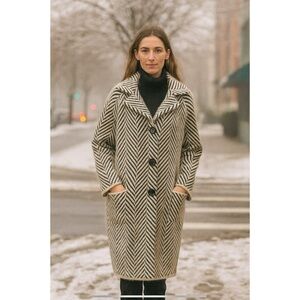 SISTERS COAT S CHEVRON STRIPE RELAXED MID LENGTH SIDE POCKETS FALL LUXURY CHIC